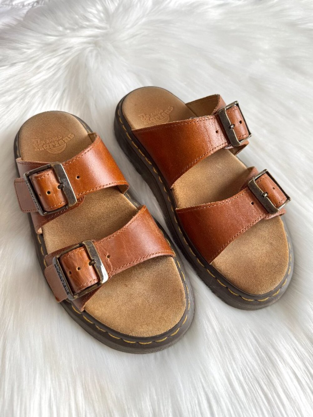 Dr. Martens Josef Leather Buckle Slide Sandal Oak Size 6/7